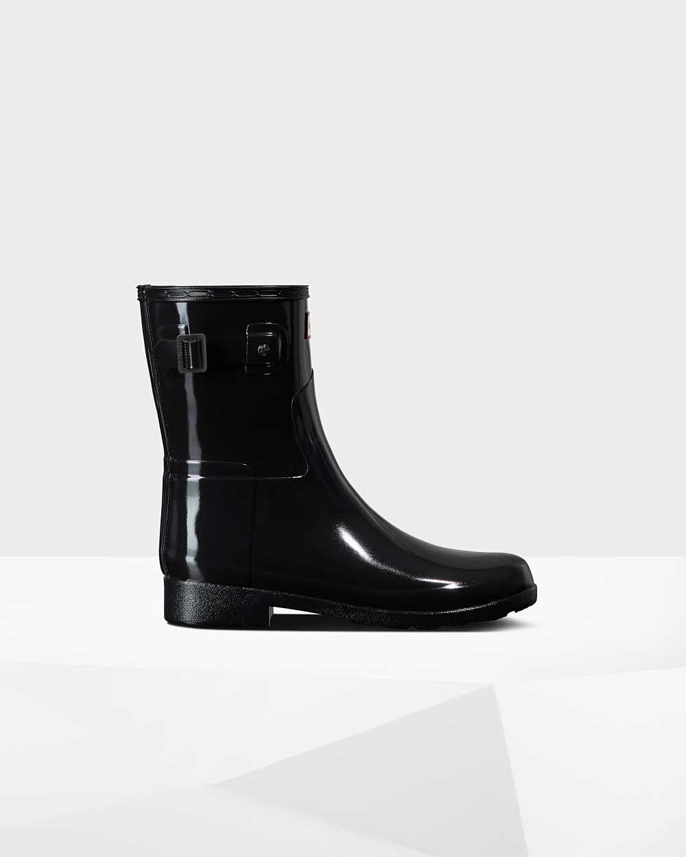 Hunter Refined Slim Fit Short Gloss Mid-Calf Women's Rain Boots NZ-19375G Black